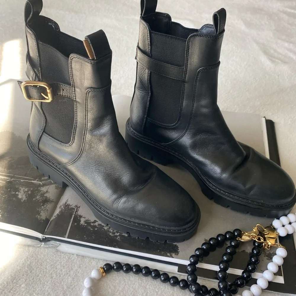 Zara Leather Ankle Moto Boots, EU 37 - Picture 7 of 16